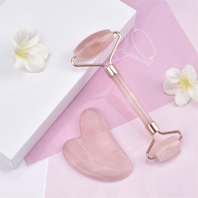 Photo - Roller visage Quartz Rose AA avec Gua Sha rose quartz pink quartz jade roller set54406769303 1