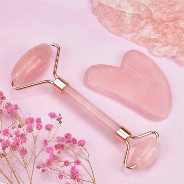 Photo - Roller visage Quartz Rose AA avec Gua Sha rose quartz pink quartz jade roller set55019163504