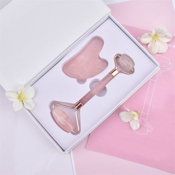 Photo - Roller visage Quartz Rose AA avec Gua Sha rose quartz pink quartz jade roller set55106576363 1