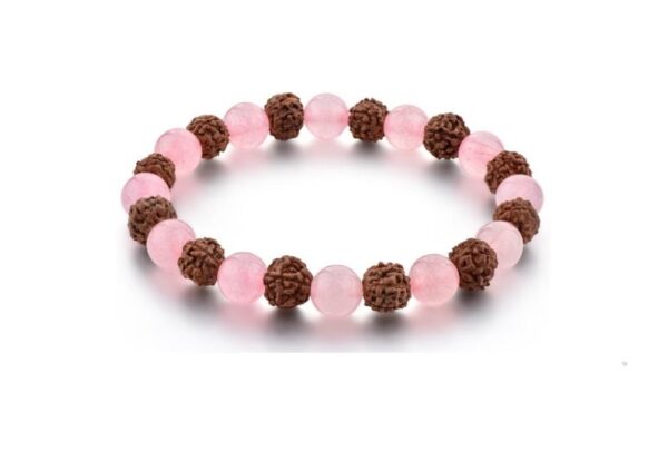 Bracelet Rudraksha et Quartz Rose